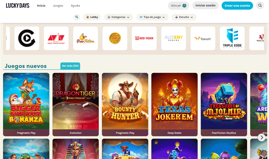Juegos disponibles en Lucky Days México