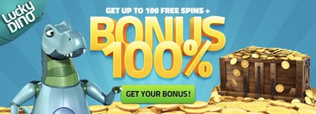 LuckyDino Bonus - 100% + 100 Gratis Spinn