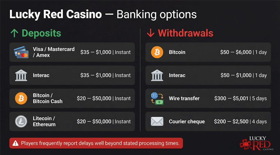 Deposits and payouts at Lucky Red Casino