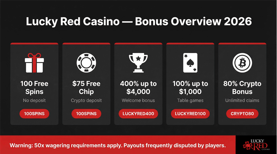 Lucky Red bonuses - 400% up to €4,000 welcome bonus