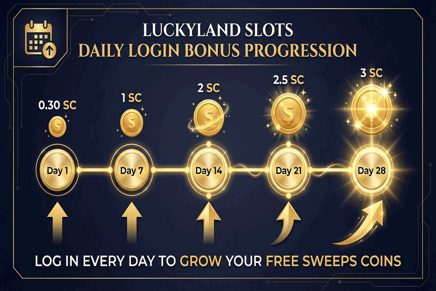 Luckyland Slots daily login bonus progression Luckyland Slots daily login bonus progression