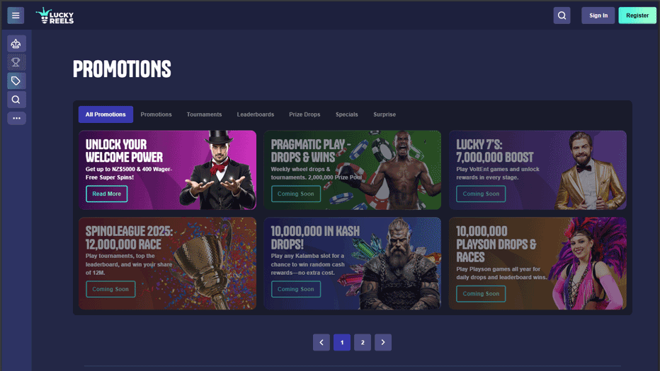 LuckyReels welcome bonus - 100% up to NZ$5000 + 400 super spins LuckyReels welcome bonus - 100% up to NZ$5000 + 400 super spins