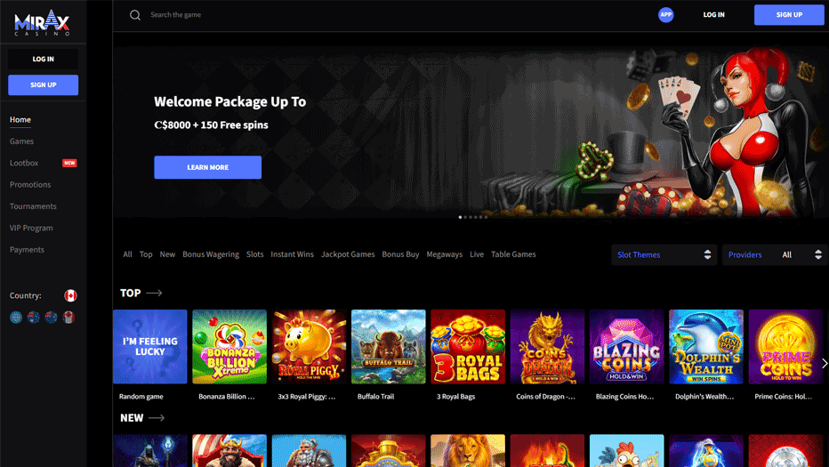 Mirax Casino welcome package – up to CAD 8,000 + 150 free spins