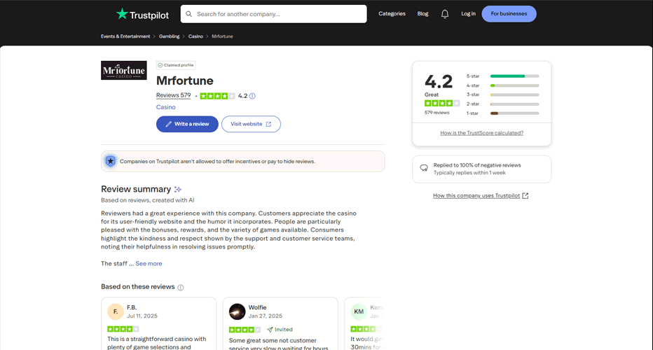 What players say about support at Mr Fortune Casino