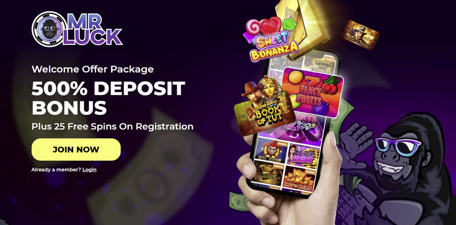 Mr. Luck Casino - Talletuspakoton Bonus (25 Kierrosta) + 500% Bonus