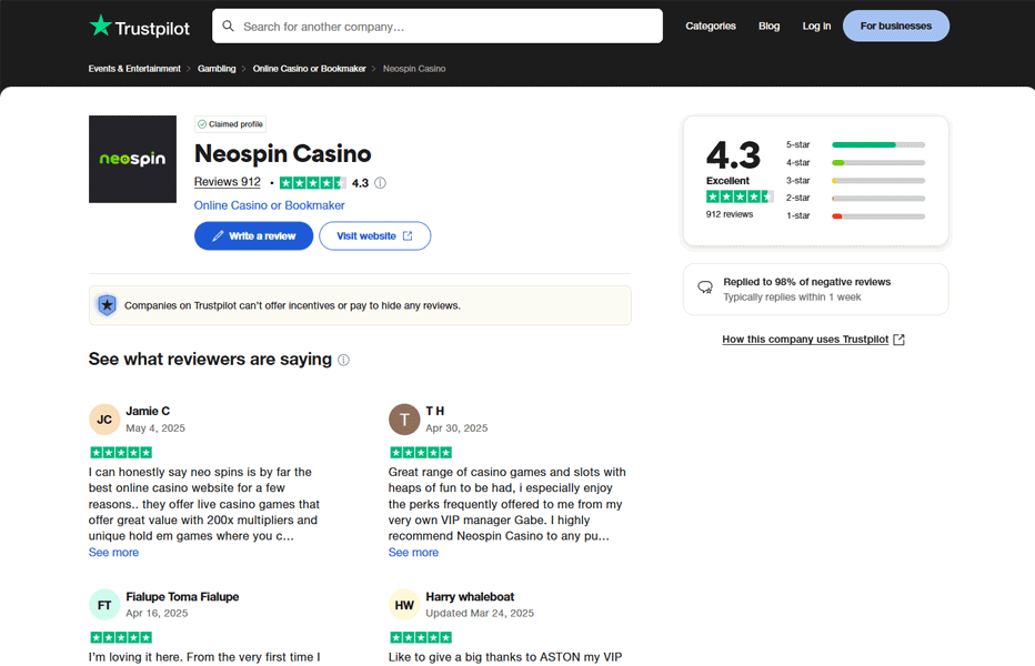 Customer feedback about Neospin is mainly positive Customer feedback about Neospin is mainly positive