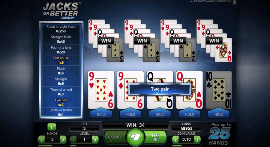 NetEnt video poker - Jacks or Better