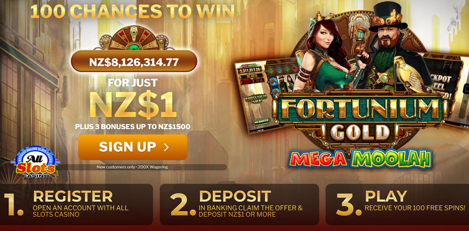 Deposit $1 get 100 free spins at All Slots online casino NZ