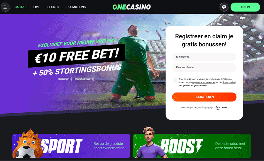One Casino - €10 gratis bij registratie (geen storting nodig) One Casino - €10 gratis bij registratie (geen storting nodig)
