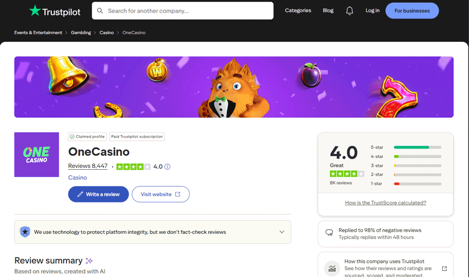 What do players say about One Casino? What do players say about One Casino?