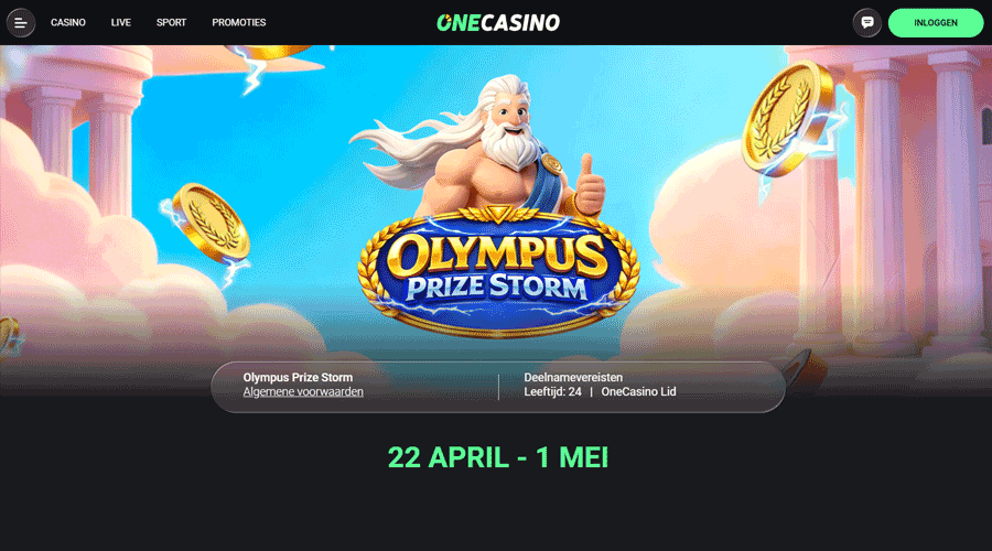Olympus Prize Storm bij One Casino - win jouw deel van de prijzenpot van €110.000