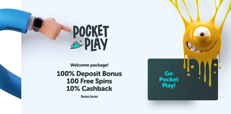 Pocket Play Casino Bonus - 1.000 kr + 100 Gratisspinns + 10% Cashback