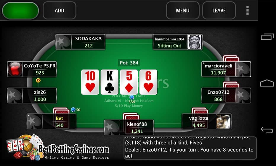 poker table at pokerstars