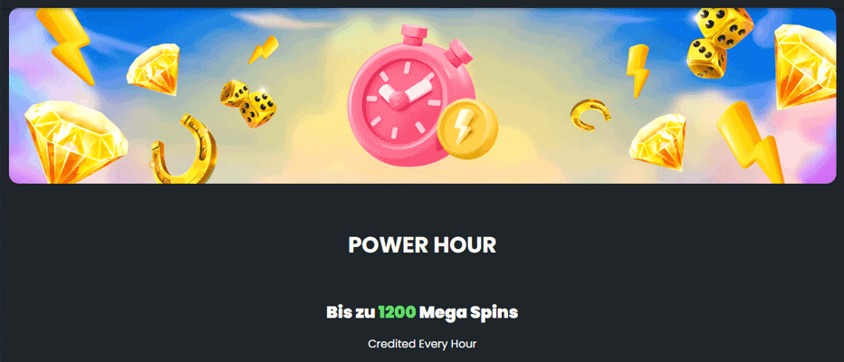 Power Hour – Bis zu 1.200 Mega-Spins gewinnen Power Hour – Bis zu 1.200 Mega-Spins gewinnen