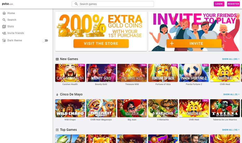 The games available at Pulsz Casino
