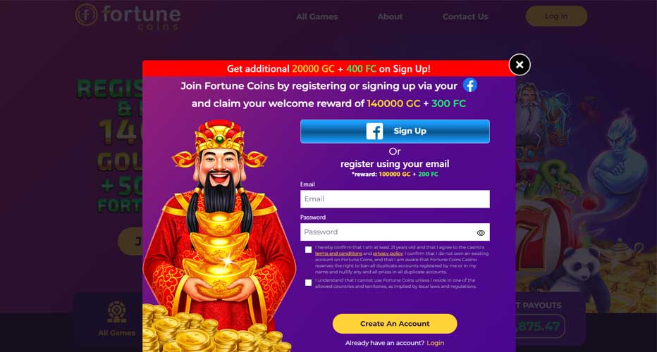 Creating an Account at Fortune Coins