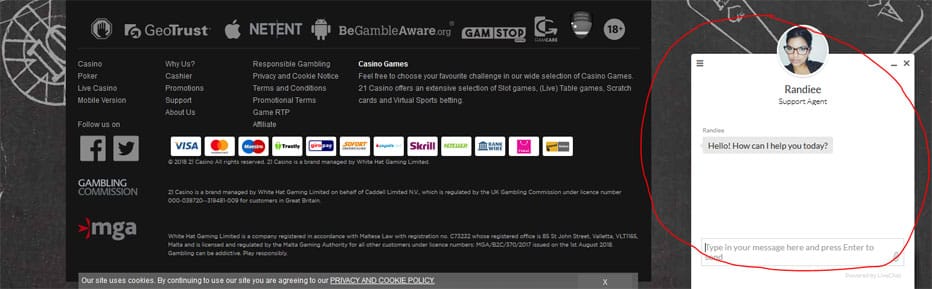 los casinos en línea confiables tienen atención al cliente por chat en vivo