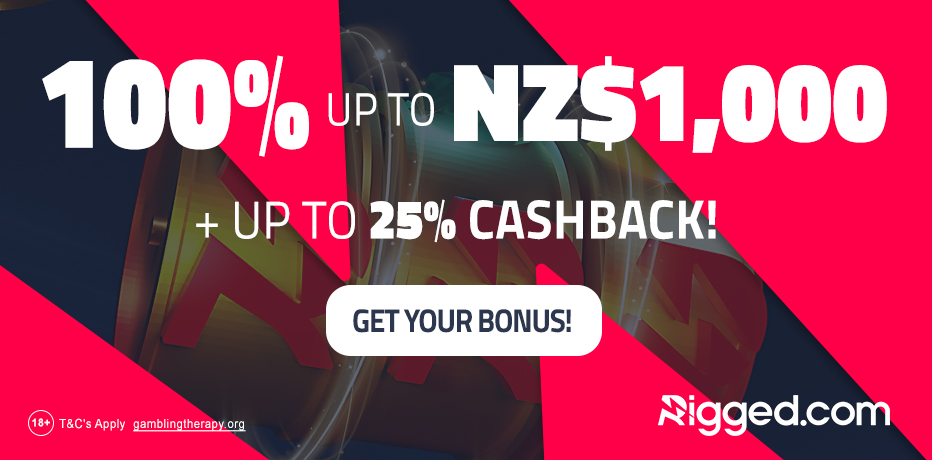 Rigged Casino New Zealand - 100% Bonus up to NZ$1,000 + 25% Cashback