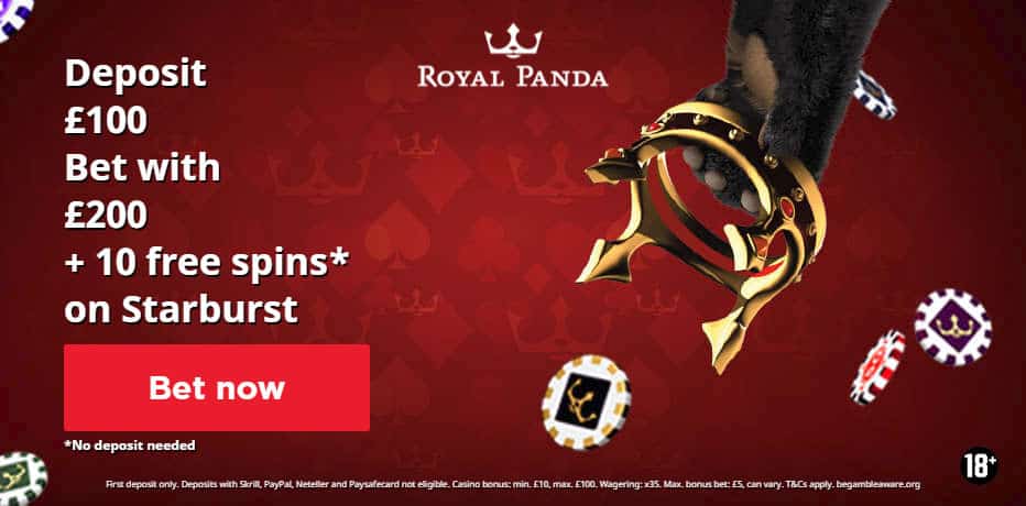 Royal Panda Bonuses | 10 ND Free Spins on Starburst +100% Bonus