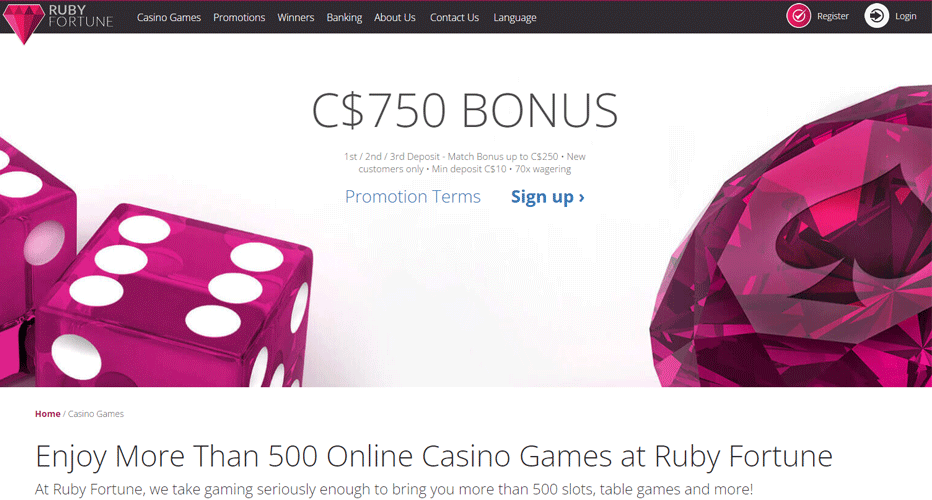 Ruby Fortune Casino - Enjoy 500 Casino Games & $750 Bonus