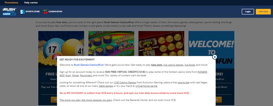 Rush Games No Deposit Bonus - Claim 500 VC$ (Virtual Credits) Free