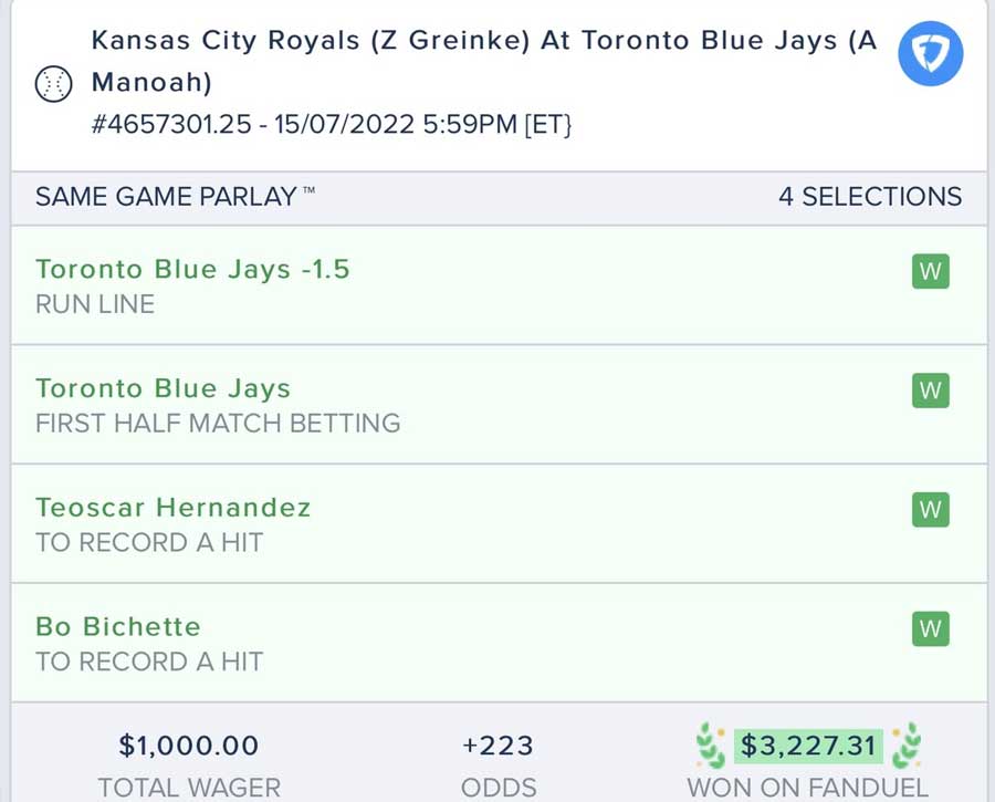 Winning Same Game Parlay at Fanduel Sportsbook