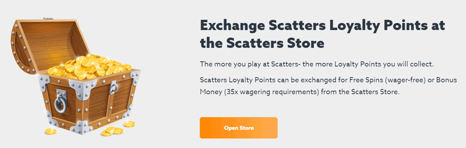 scatters store exchange loyalty points for money or spins