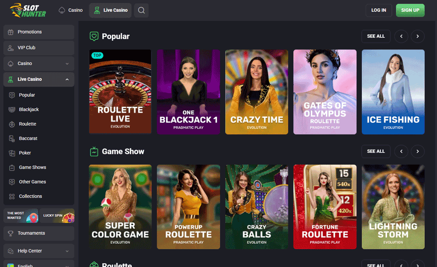 SlotHunter Live casino