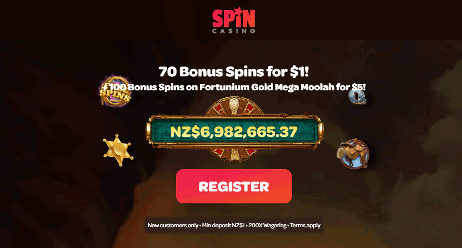 Spin Casino $1 Deposit Bonus - 70 Bonus Spins on Mega Mustang