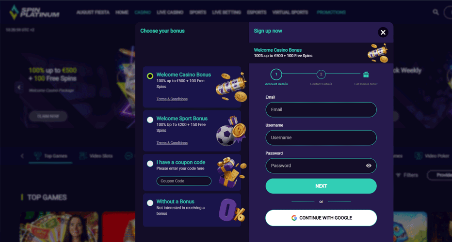 Spin Platinum welcome bonus - up €500 and 100 free spins Spin Platinum welcome bonus - up €500 and 100 free spins