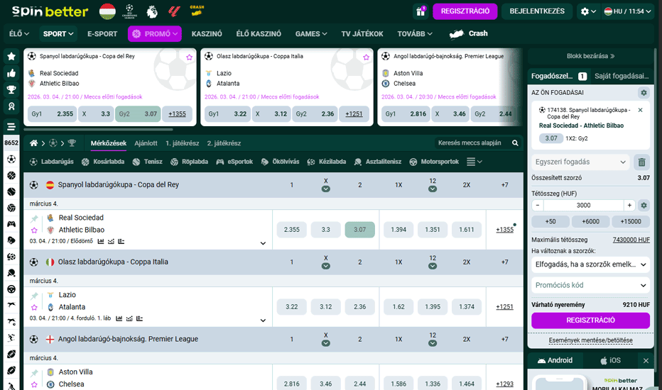 Sportfogadás a SpinBetter Casinóban