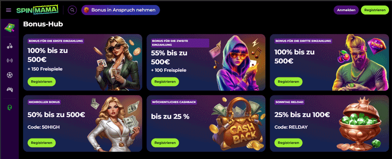 SpinMama Casino Willkommensbonus für deutsche Spieler – 120% bis zu 500 €