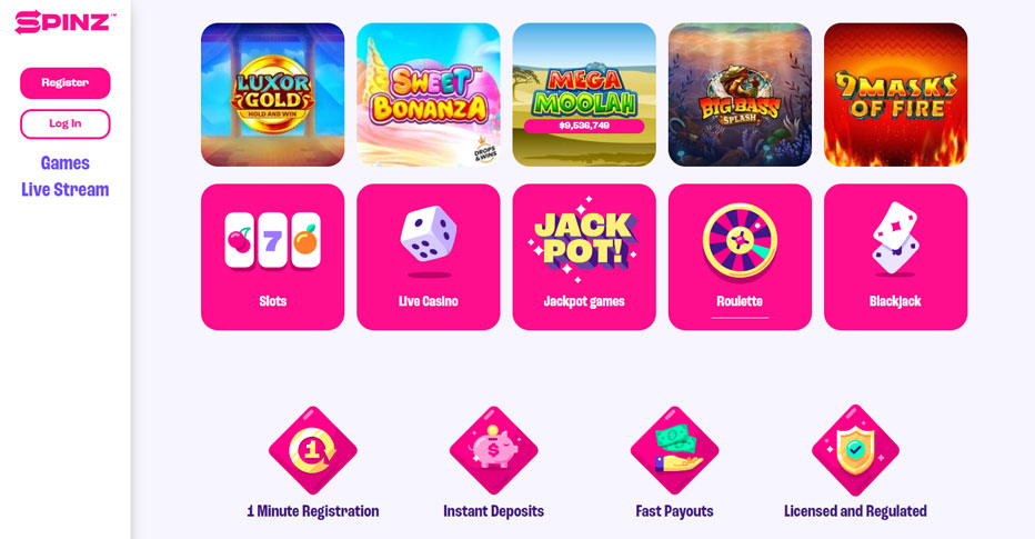 Games at Spinz Casino