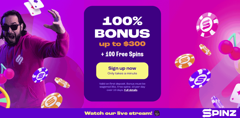 spinz casino login get 100 free spins