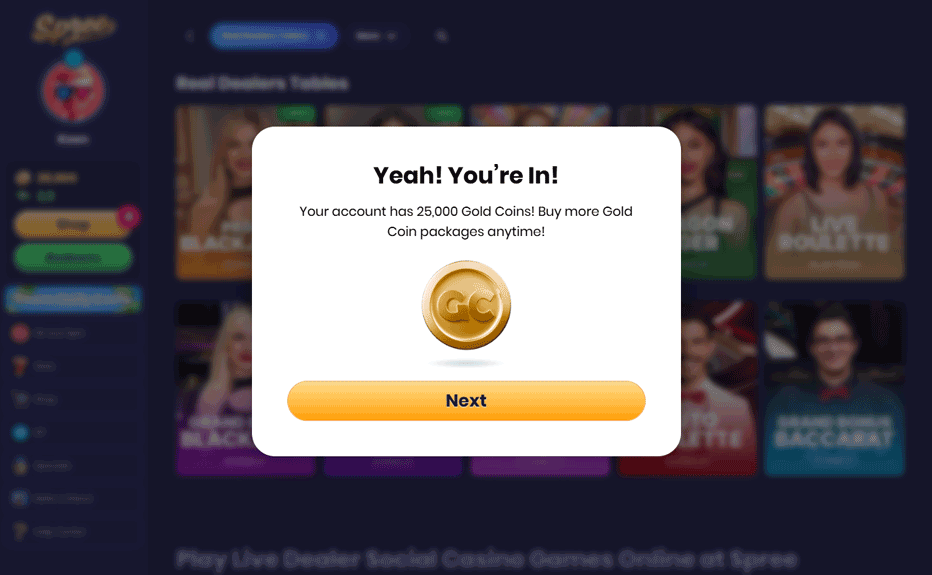 Spree no deposit bonus - 25,000 GC and 2.5 SC on registration