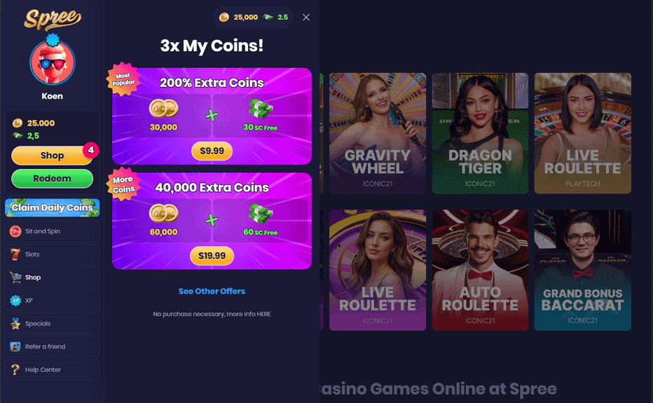 First purchase bonus: 200% extra coins