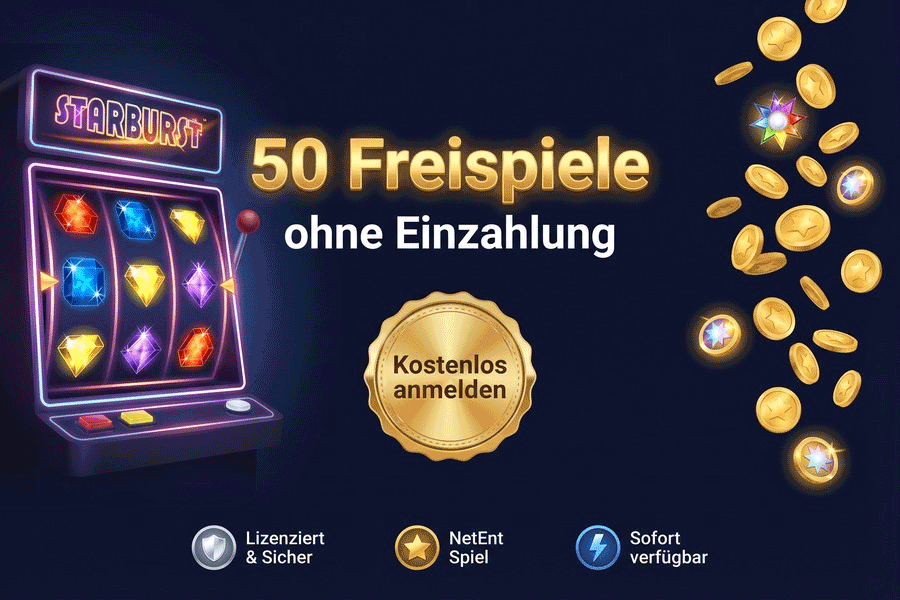Starburst Freispiele ohne Einzahlung – bis zu 50 Spins bei Anmeldung sichern