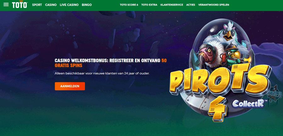TOTO Casino – 2x 25 Gratis spins (zonder storting)