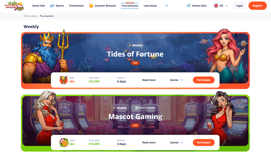 Tournaments – compete and win additional prizes!