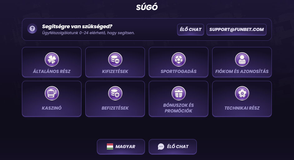 ugyfélszolgálat a funbet kaszinónál