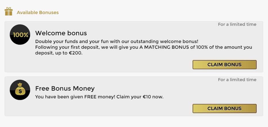 Unique Casino Welcome Bonus 100% up to €200