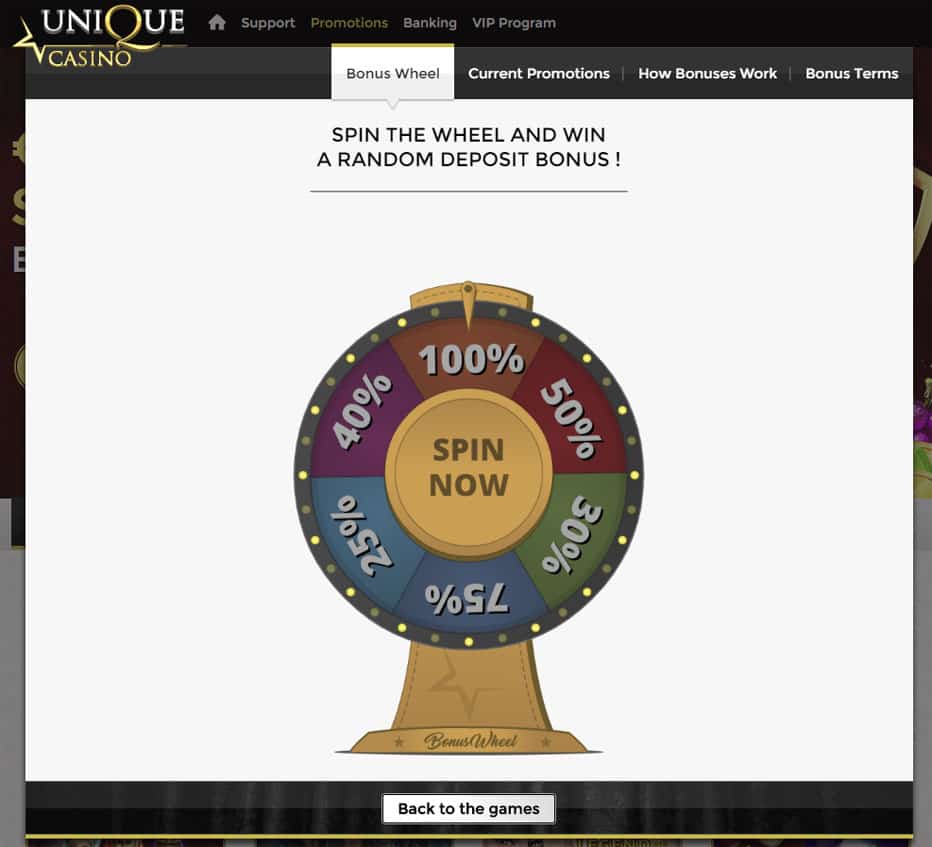 unique casino bonus hjul gjennomgang