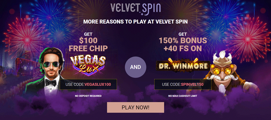 Velvet Spins $100 Free Chip