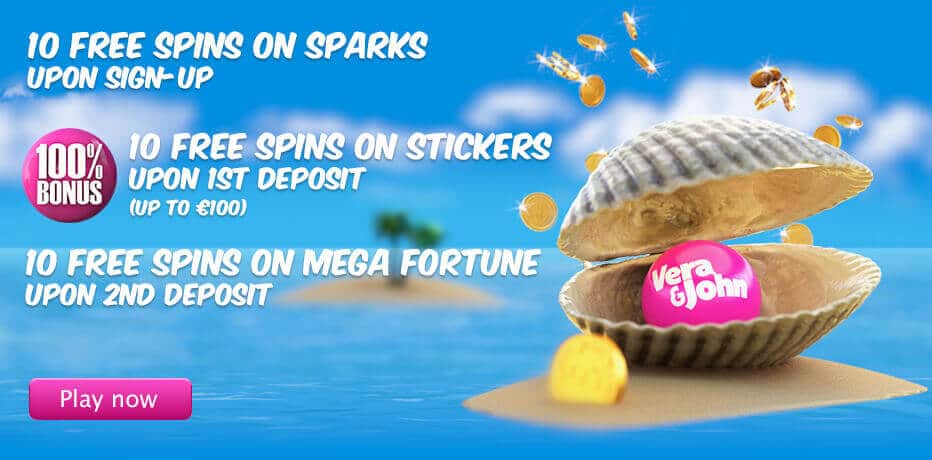 Vera & John Bonus - 10 Free spins and 100% Bonus
