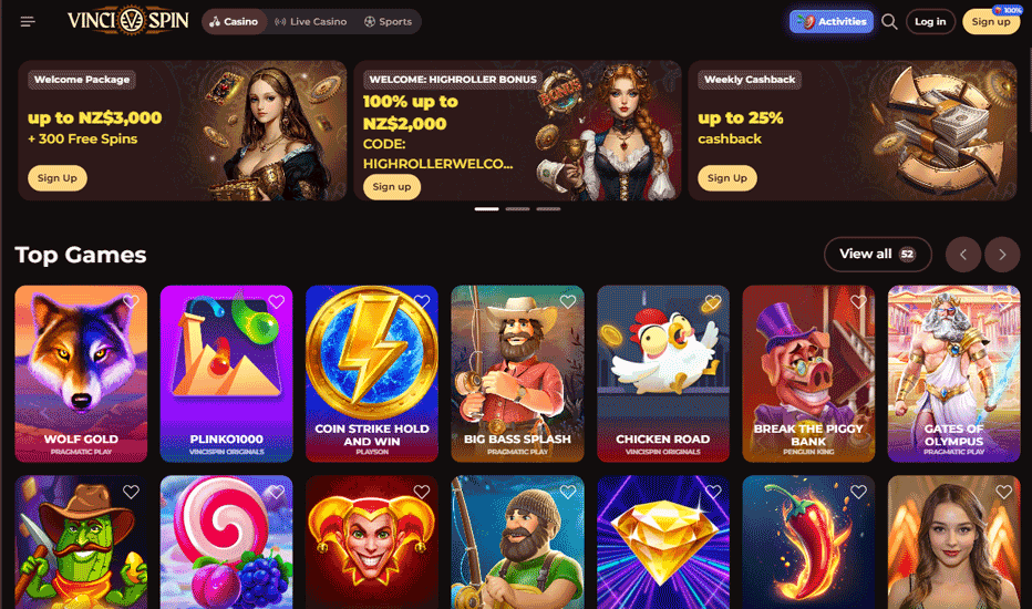Vincispin game lobby - thousands of unique games Vincispin game lobby - thousands of unique games