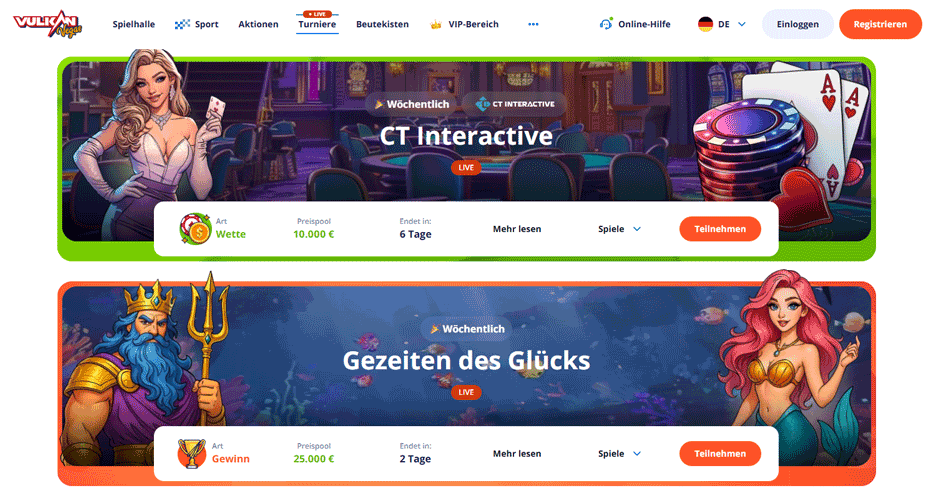Turniere bei Vulkan Vegas – mitspielen und Zusatzpreise gewinnen!