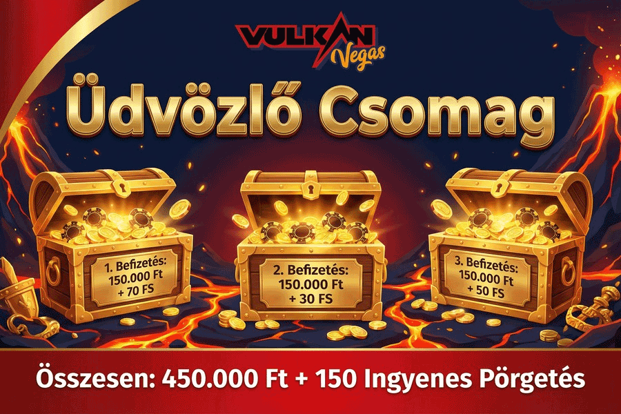 Üdvözlő csomag: akár 450.000 Ft + 150 ingyenes pörgetés