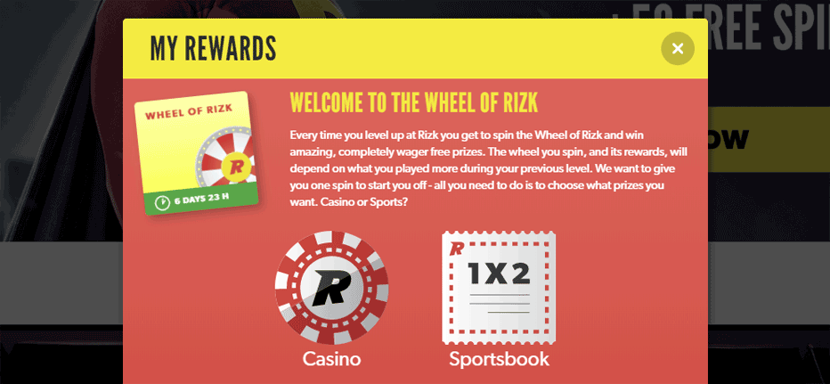 Wheel of Rizk wählen Sie Spielbank oder Sport-Bonus