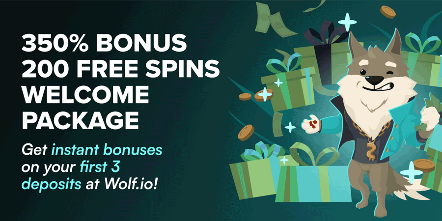 Wolf.io Casino welcome package – up to 350% bonus + 200 free spins