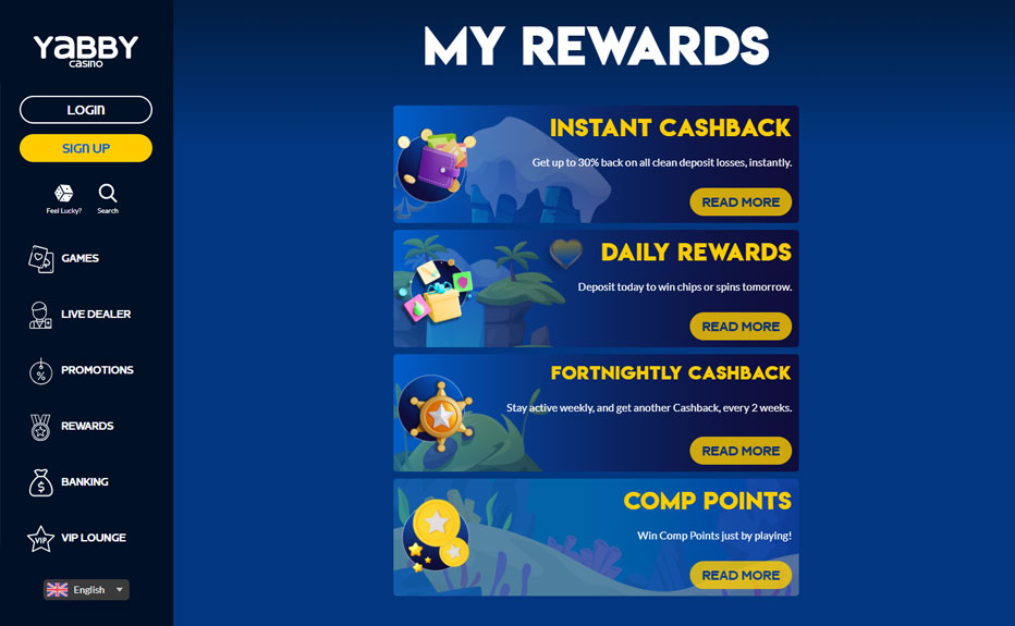 Yabby Casino rewards for existing players